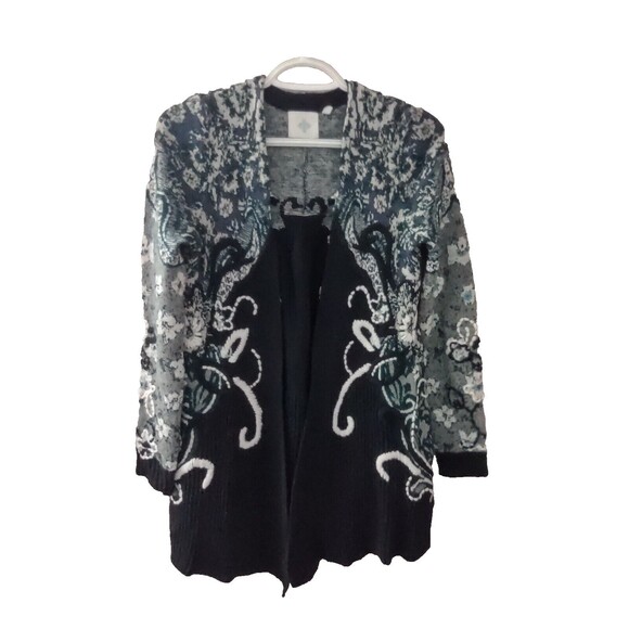 Anthropologie HWR Monogram Emmia Hand Stitched Cardigan Sweater XS Floral - Picture 1 of 8